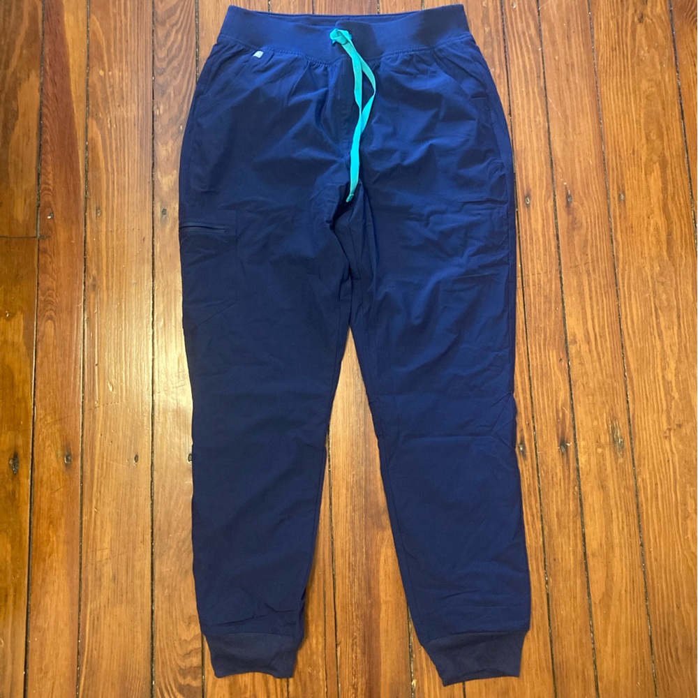Figs Women's Navy Joggers with Teal Drawstring